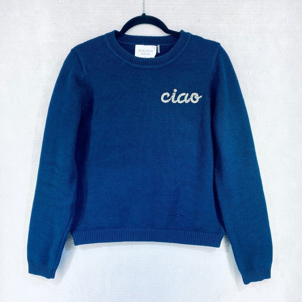 Hyacinth House Sweater Womens M Blue Knit Long Sleeve Crop Preppy Ciao